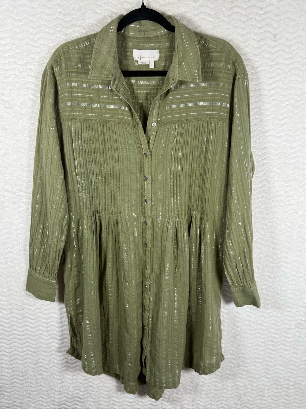 Anthropologie Olive Button-Front Tunic Dress or Top. Absolutely gorgeous 🧡